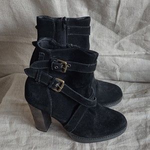 Black Sundance Italian Leather Suede Ankle Boot Sz 38